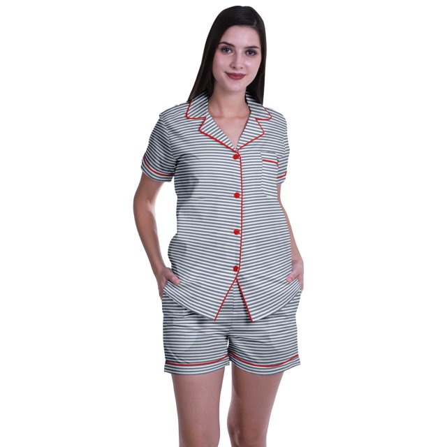 Moomaya Ensemble de Nuit pour Femmes à Manches Courtes, Chemise-Short à Boutons et Short