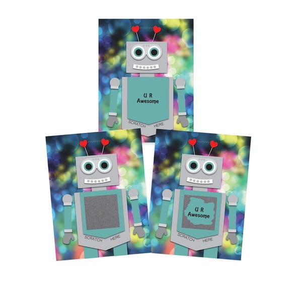 My Scratch Offs Lot de 25 Robbie The Robot Idées Cadeaux Éléphant Blanc, Nouveauté, Cartes Amusantes pour Amis