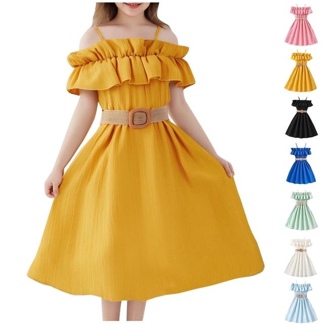 Tranfacy Robes d'Été pour Ados, Robes d'Été pour Filles, Robe à Bretelles Sans Manches Unie pour Filles de 6 à 13 Ans, Robe Mode Plissée et Fluide