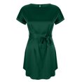 thumbnail image 4 of Offre à Durée Limitée Iumwxz Robe à Col Rond à Manches Courtes pour Femme Tunique à Ourlet Arrondi Robe Formelle avec Ceinture Robes Unies Longues Robes pour Femmes Robe Douce et Confortable pour Fête d'Anniversaire, 4 of 6