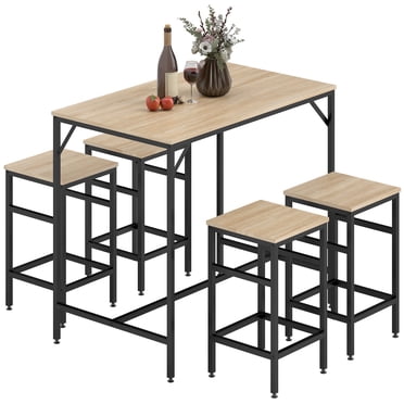 HOMCOM 5 Pieces Industrial Bar Table Set, Dining Table Set with 4 Stools