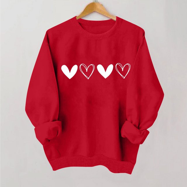 Styesk Chemises à Manches Longues pour Femmes Imprimé Cœur Hauts Confortables Doux Col Rond T-Shirts Chandail Mode Léger Chandail en Molleton Graphique de la Saint-Valentin Hauts Décontractés