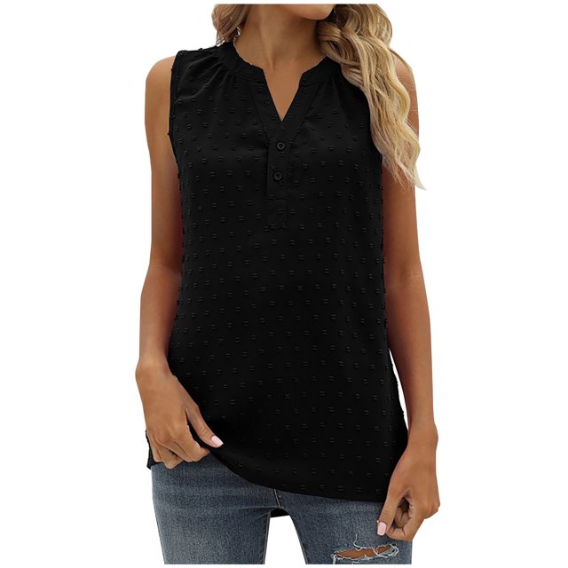 Timegard Women Summer Tank Tops V- Neck Button Mesh Sleeveless Lightweight Casual Loose Tops Blouse