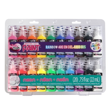 Tulip Puff Paint 20-Pack, 0.75 fl oz Liquid Dimensional Fabric Paint Set for Crafting – Rainbow & Neon Colors, Permanent & Nontoxic