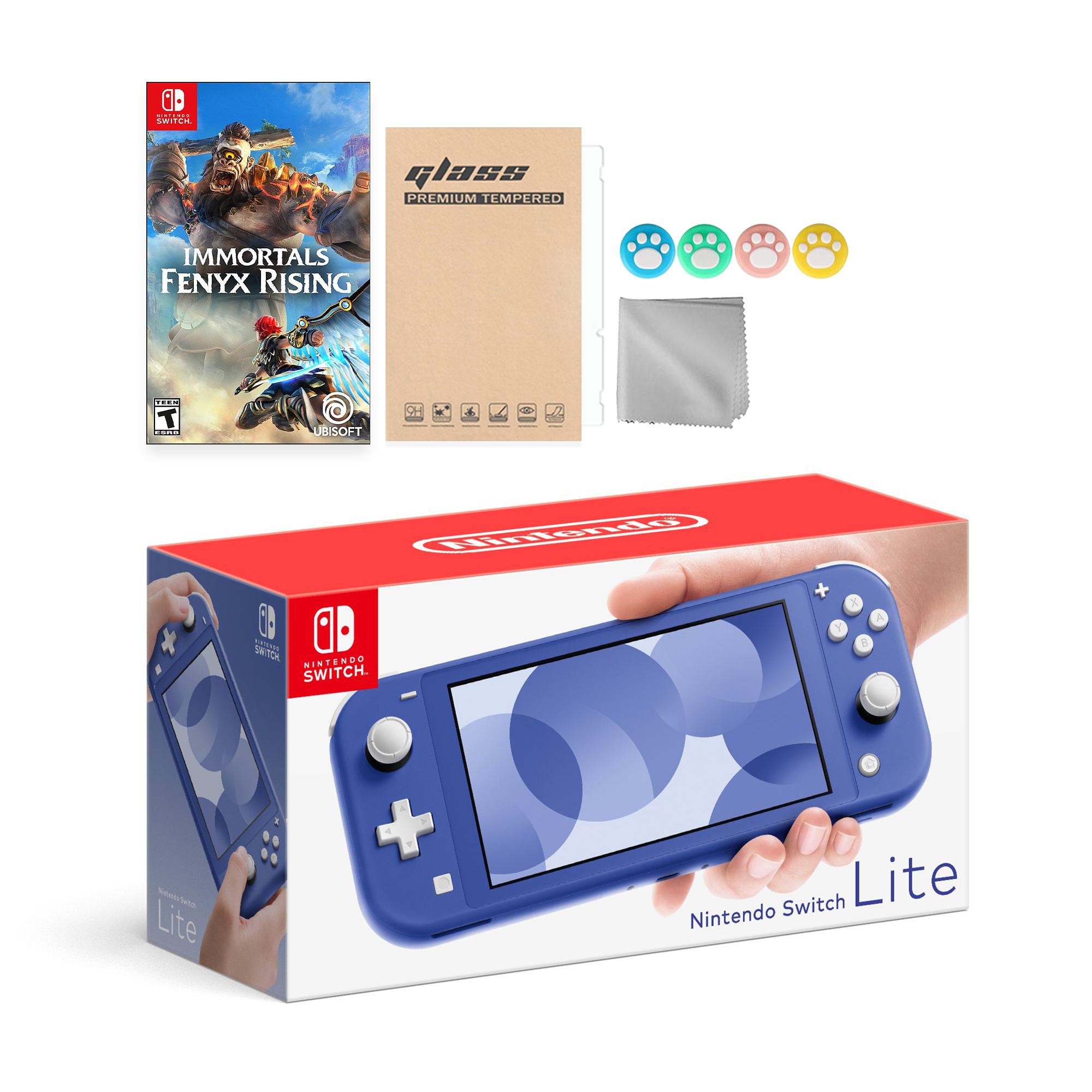 Nintendo Switch Lite Blue with Immortals Fenyx Rising and Mytrix Accessories NS Game Disc Bundle Best Holiday Gift