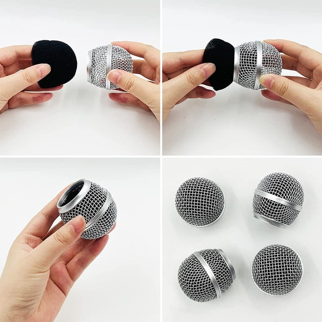 Grille de Microphone de Remplacement Portable Professionnelle Détachable Filaire Sans Fil avec Éponge Intégrée KTV Fête Concert Tête de Micro Pièce Type 4