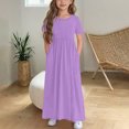 thumbnail image 3 of Bwiyojiz Tailles Mode 120-170 Robe Imprimée pour Enfants à Couleur Unie à Manches Courtes avec Volants et Poches, Col Rond, Violet, 3 of 5