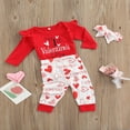 thumbnail image 3 of Infant Baby Girl Outfit Ruffle Long Sleeve Romper Jumpsuit Heart Pants Headband Set, 3 of 9
