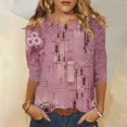 thumbnail image 1 of Hauts pour Femmes T-shirt Ample Imprimé de Mode pour Femmes Blouse à Manches 3/4 Col Rond Hauts Décontractés Hauts à Manches 3/4 pour Femmes en Liquidation, 1 of 5