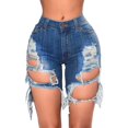 thumbnail image 1 of Women's Ripped Denim Shorts Destroyed Mid Rise Stretchy Bermuda Short Jeans Biker Shorts, 1 of 5