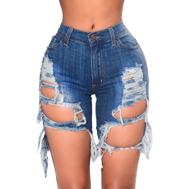 Women's Ripped Denim Shorts Destroyed Mid Rise Stretchy Bermuda Short Jeans Biker Shorts