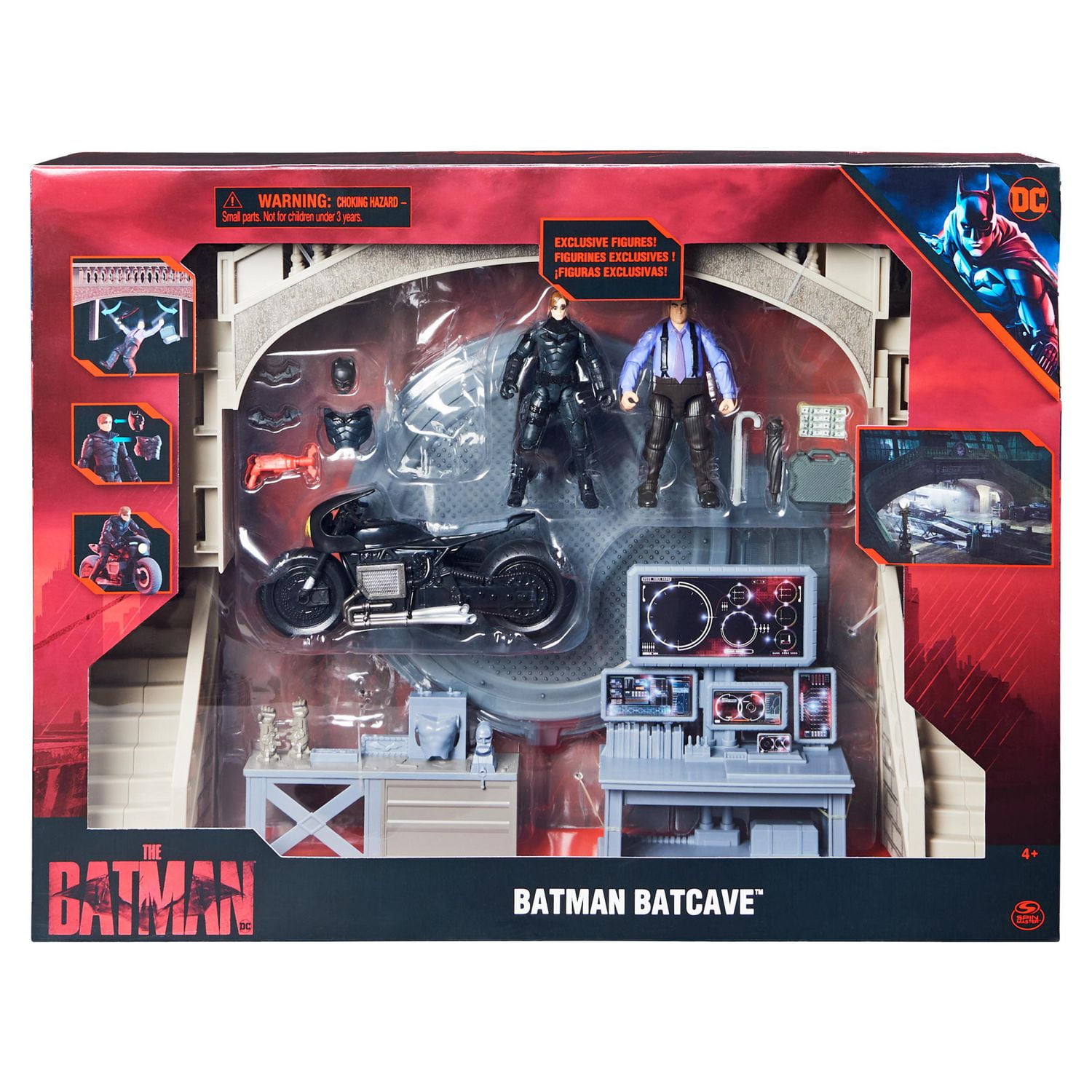 DC Comics, Batman Batcave avec figurines articulées exclusives Batman et The Penguin et Batcycle, Jouets pour enfants à collectionner du film Batman pour garçons et filles à partir de 3 ans