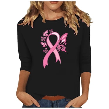 Women's Short Sleeve T-Shirt Clearance Items Women's Linen T-Shirt Breast Cancer Awareness Shirt for Women 3/4 Length Sleeve Womens Tops Crew Neck Sweatshirts Breast Cancer Shirts