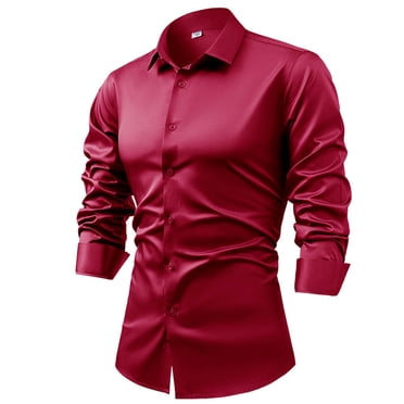 Dagugfen Chemises Habillées pour Hommes à Boutons Manches Longues Satin Confortables Formelles Ajustées Affaires Décontractées Chemises de Bureau