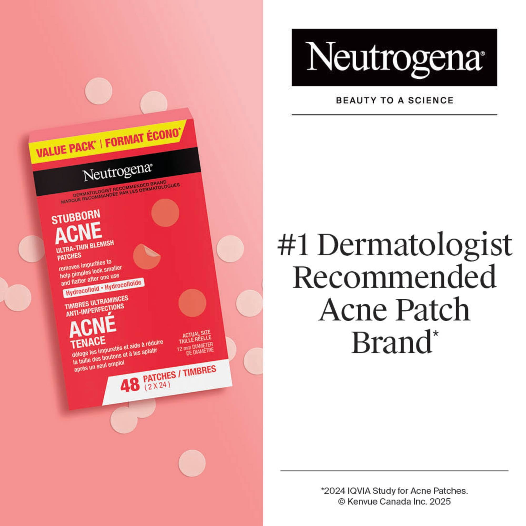 Neutrogena Stubborn Acne Blemish Patches, Hydrocolloid Spot Treatment, Pimple Care Patch, Hypoallergenic, Duo Pack