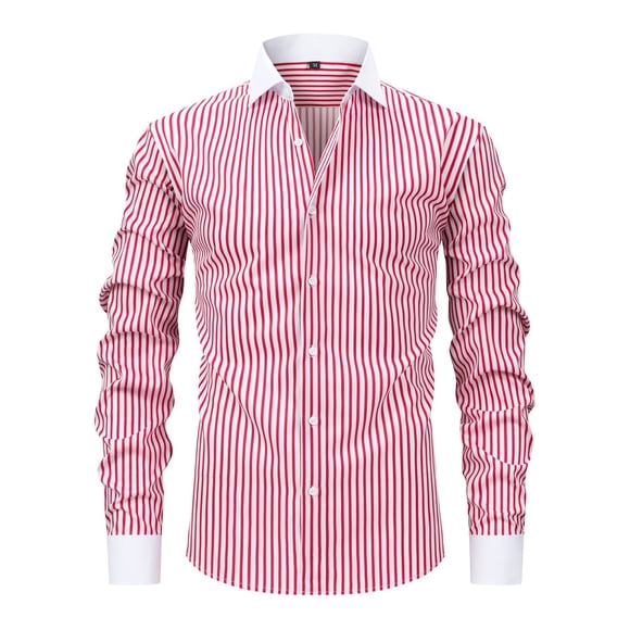yardsong Stretch Wrinkle-Free Men's Dress Shirt - Slim Fit Vertical Striped Collar Business Long Sleeve Shirt Pink,XL