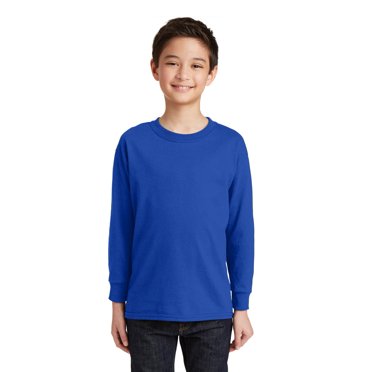 Gildan Boys 100 Percent Cotton Long Sleeve Taped Neck T-Shirt. 5400B