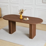 70.8 Inch  Dining Table for Rustic Farmhouse, Oval Kitchen Dining Room Table with Wooden Base for Meeting Room Reception Room (Walnut)