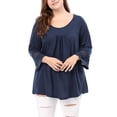 thumbnail image 2 of GRACE & GRANDEUR Hauts Décontractés Unis à Manches Raglan pour Femmes Grande Taille Bleu 4X, 2 of 8