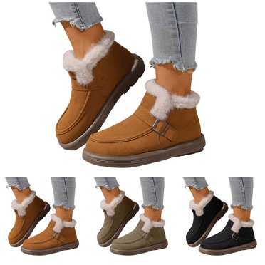 Dakaela Bottes d'Hiver pour Femmes en Suède, Chaudes, Doublées de Molleton, Bottillons à la Cheville Confortables Antidérapants pour la Marche en Plein Air, Noir 8.5