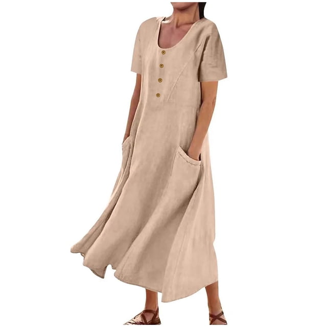 Pisexur Robes d'Été pour Femmes 2023 Décontractées Amples Unies Maxi Robe Soleil Robe Débardeur Smockée Sans Manches Été Plage à Volants Longues Robes