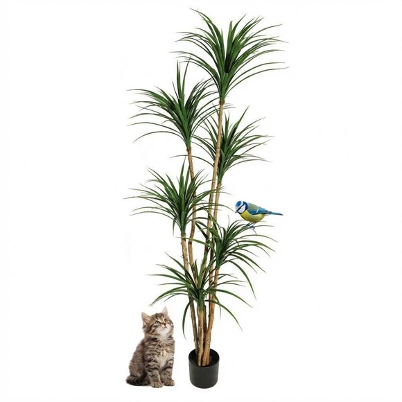 QinaQin Artificial Dragon Tree in Pot, Tall Lifelike Faux Indoor Plant for Home, Bedroom, Living Room or Office Decor
