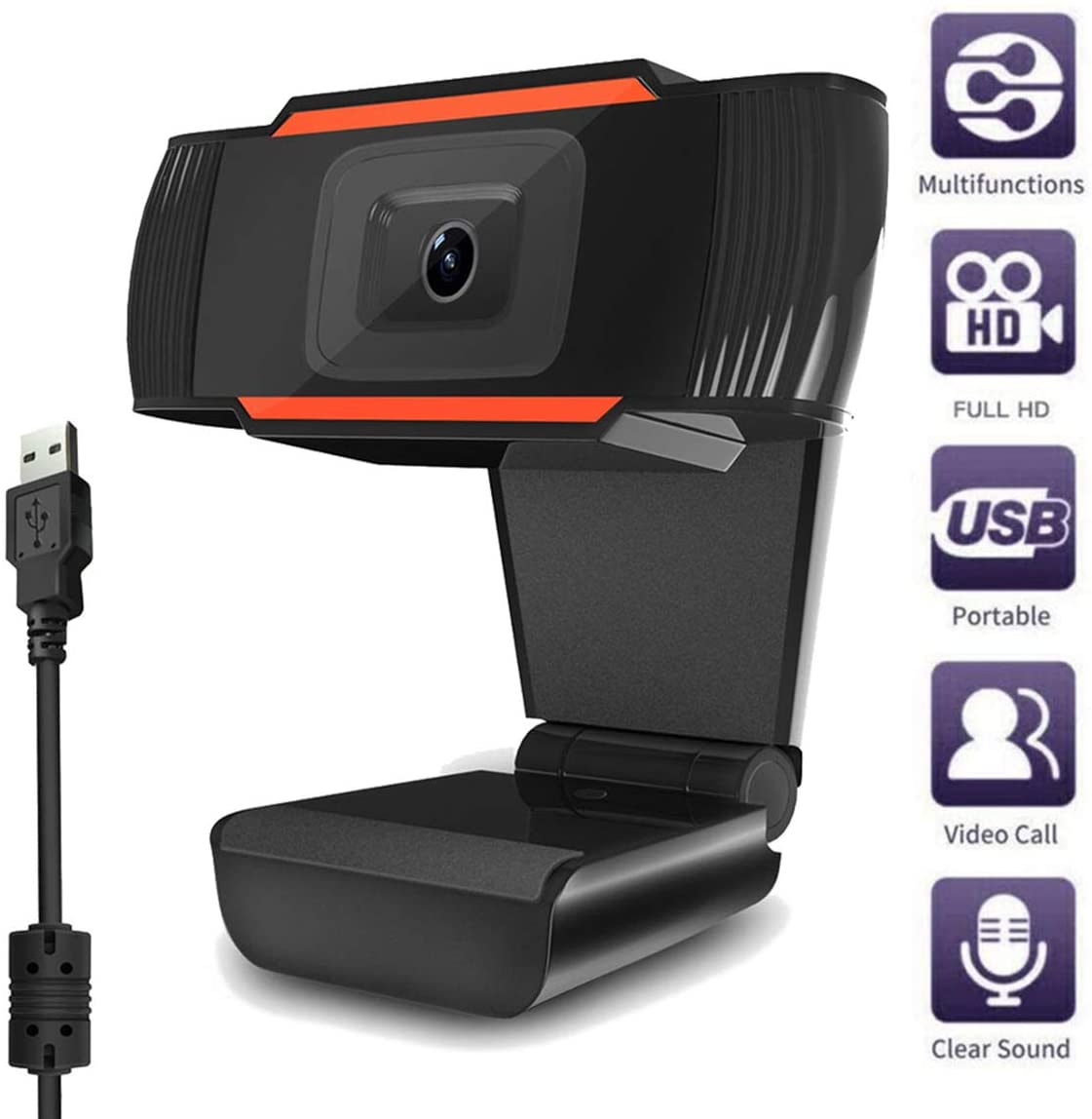HD Webcam with Microphone 1080P, USB Desktop & Laptop Webcam Live Streaming, USB Webcam for PC Desktop laptops, Webcam for Video Call Recording Conference Games (Black)