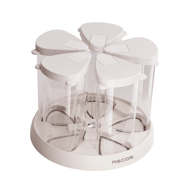 Luzkey Dry Food Storage Containers Grain Dispenser 360 degree Rotating Organizer Rice Dispenser for Beans Barley Peanut Cereal Countertop White Base