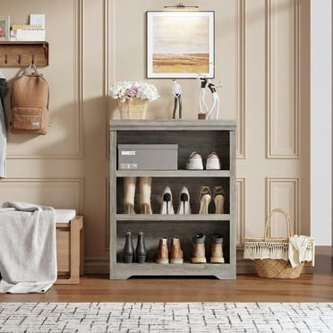 Modern Bookshelf - 3 Tier 75" Tall Farmhouse Bookcase with Adjustable Shelves, Open Storage Rack, Anti-Slip, Easy Assembly, Hand-Grabbed Gray, 3 Layers, W600