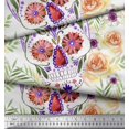 thumbnail image 2 of Soimoi Poly Georgette Fabric Skull,Rose & Anemone Flower Printed Fabric 1 Yard 52 Inch Wide, 2 of 3