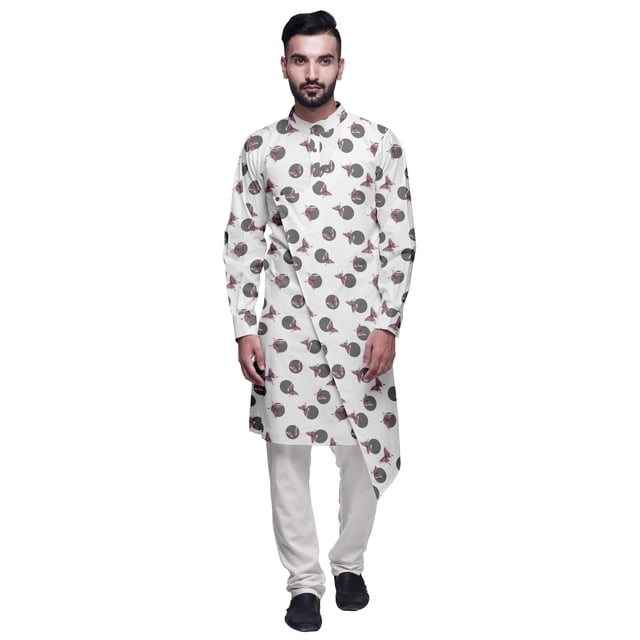 Atasi Kurta Pyjama de Fête pour Hommes, Col Mandarin, Ensemble Ethnique Imprimé Kurta