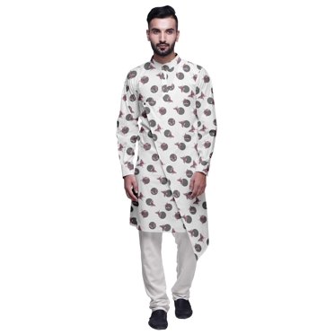 Atasi Kurta Imprimé de Designer pour Garçons Ensemble Kurta Pyjama Décontracté Vêtements d'Été Blanc