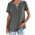 thumbnail image 3 of MAWCLOS Ladies T Shirt Solid Color Tops V Neck Tee Comfy Street Short Sleeve Blouse Dark Gray 3XL, 3 of 7
