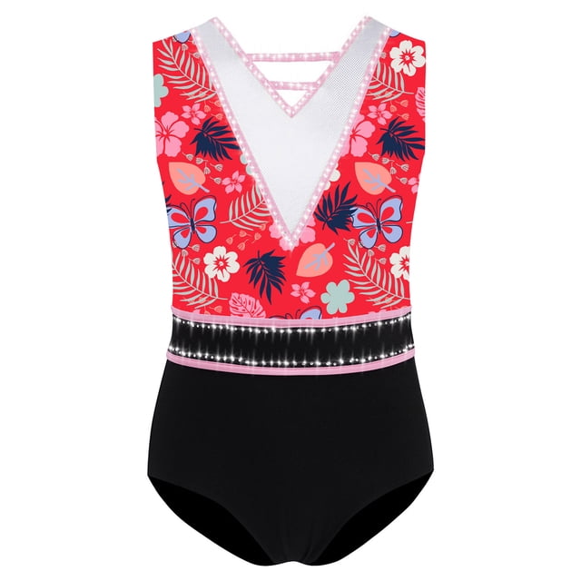 TSSOE Gymnastics Leotards for Girls Rhinestone Ballet Unitard One-Piece Sparkly Biketards Sport Activewear Flower 12