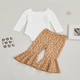 thumbnail image 4 of 2 Pieces Baby Suit Set  Solid Color U-Neck Long Sleeve Ruffle Romper+ Floral Print Flared Pants for Girls  0-18 Months, 4 of 9