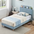 thumbnail image 1 of BeesClover Velvet Platform Bed with Storage Headboard and Bookcase, Upholstered Bed Frame for Kids and Girls, Quiet Design with Strong Wood Slats and Metal Legs, Easy Assembly, 1 of 7