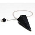thumbnail image 2 of Angelstones Natural Gemstone Crystal Black Agate Hexagonal Pointed Reiki Chakra Pendant Pendulum, 2 of 2