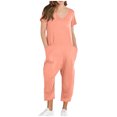 thumbnail image 1 of Yuyuzo Jumpsuits for Women Short Sleeve V Neck Rompers Wide Leg Cropped Pants Overalls with Pockets, 1 of 6