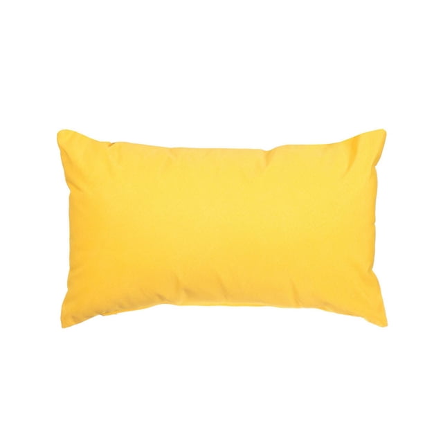 Gouchee Home Soleil Rectangle Indoor/Outdoor Cushion in yellow, made from fade-resistant Olefin waterproof fabric with polyester filling, measuring 12 by 20 inches, designed for patio and outdoor decor with a zipper closure for easy shell removal and washable care, also suitable as an indoor decorative pillow.