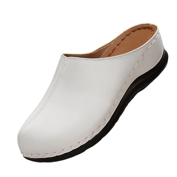 Tauxra Women Casual Round Toe Mule Slippers, Thick Sole Slip On Shoes for Women, Comfortable House Slippers with Contrast Stitching, Indoor Outdoor Flat Mules for Women