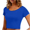thumbnail image 2 of VSSSJ Crop Tops pour Femmes Manches Courtes Col Rond Extensible Chemise Décontractée Ajustée Solide Confortable Été Basique T-Shirts Courts Bleus Taille Unique, 2 of 5