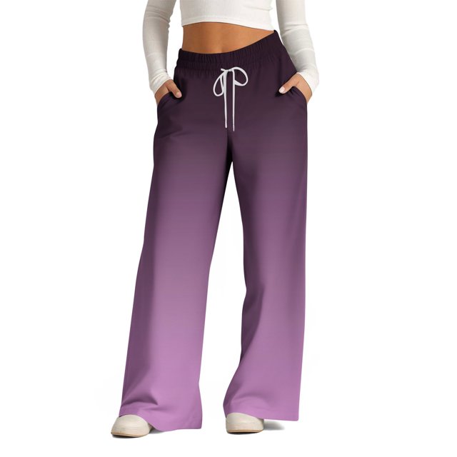 Pants for Women, Womens Fashionable Striped Printed Drawstring Wide Leg Pants