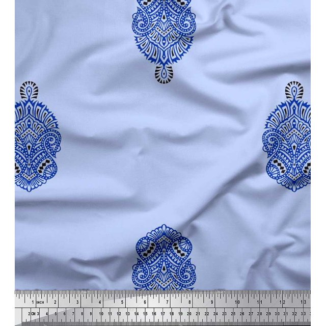 Soimoi Rayon Crepe Fabric Paisley Block Printed Fabric 1 Yard 46 Inch Wide