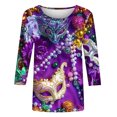 thumbnail image 4 of Penkiiy T-shirt Blouse Décontractée à Manches 3/4 et Col Rond pour Femmes, Impression Mode Mardi Gras, Multicolore, 4 of 5