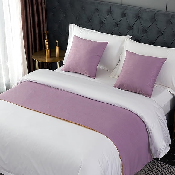Yokqexz Bed Runner, Twin, Queen, King, Modern Light Luxury Hotel Bed End Scarf for King Size Bed Solid Color Smooth Comfort Bed Runners & Scarves(A-Purple,50 * 50cm(Pillow Case))