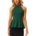 thumbnail image 1 of INSPIRE CHIC Blouse Sans Manches d'Été Plissée Col Halter Peplum pour Femmes m Vert Foncé, 1 of 7