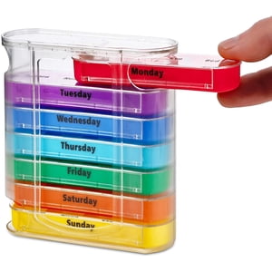 Weekly Pill Organizer, Four Times-a-Day, 1 Dispenser with Stackable AM/PM Compartments