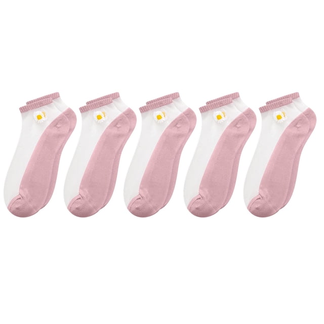 5PC Women Casual Cute Little Daisy Mesh Splice Breathable Short Socks