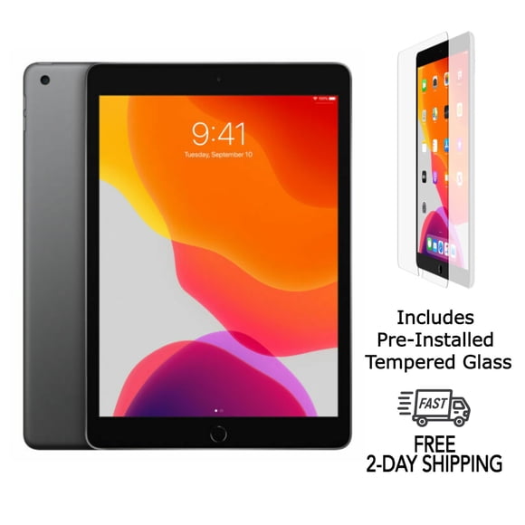 Refurbished Apple iPad 7th Gen A2197 (WiFi) 32GB Space Gray (Grade A+) w/ Pre-Installed Tempered Glass