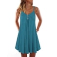 thumbnail image 1 of MAWCLOS Robe d'Été Évasée pour Femme, Ligne A, Boutonnée, à Bretelles, Robe Nuisette Plissée Courte Mini, Ample, de Travail, à Bretelles Spaghetti, Bleu Lac, TG, 1 of 2
